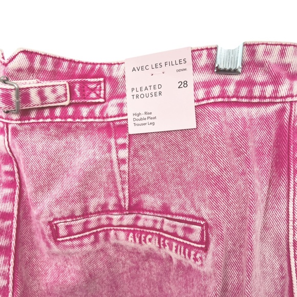 NWT Avec Les Filles Pink Acid Wash Wide Leg Pleated Denim Trouser 28 - Picture 11 of 14